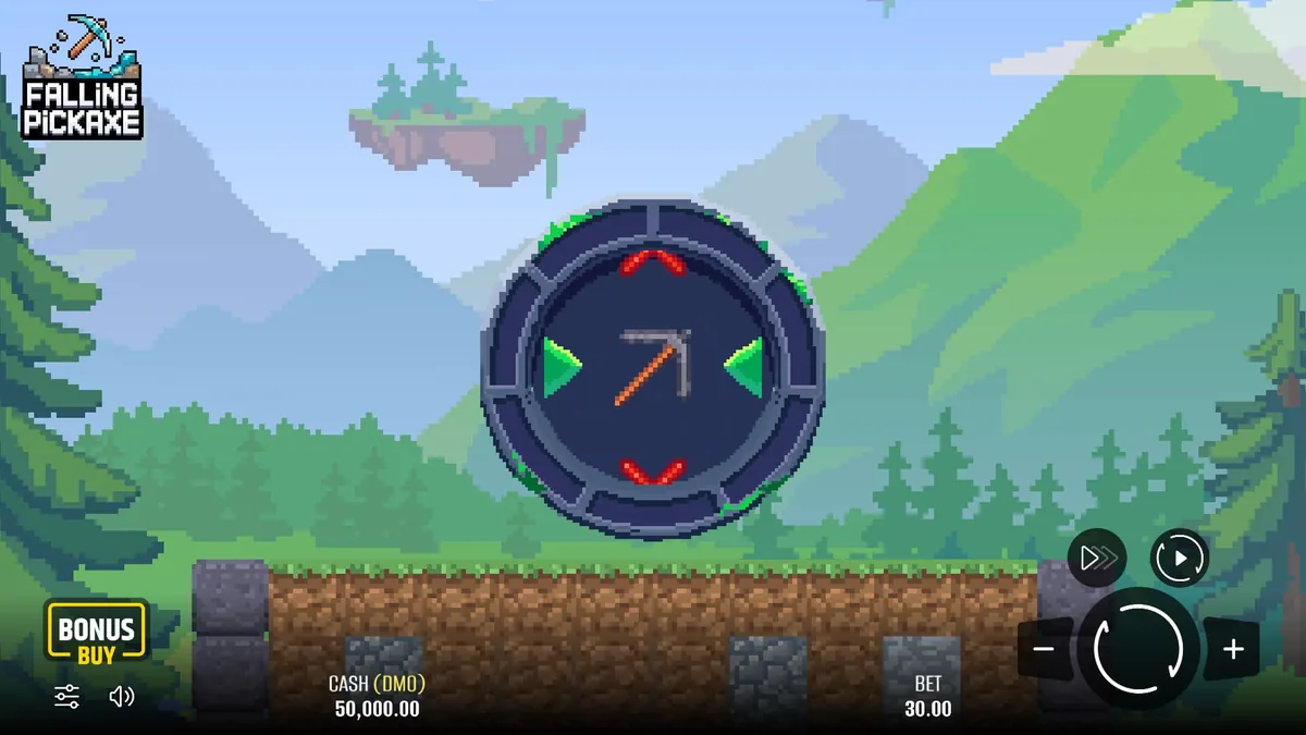 Écran de jeu de Falling Pickaxe : le puits minier avant le lancer de pioche
